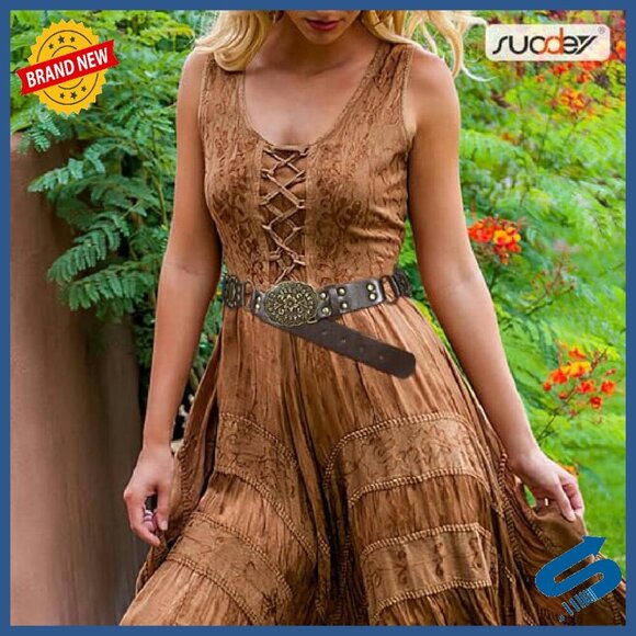 Vintage Western Leather Belt with Rivets, Fits Waist 28-46\